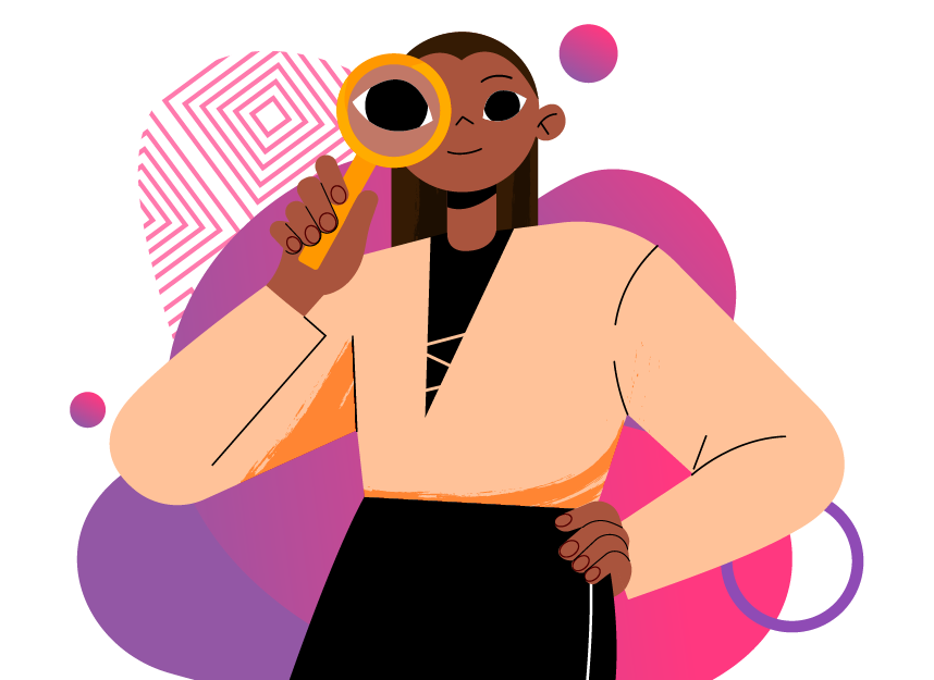 illustration of a woman looking through magnifying glass